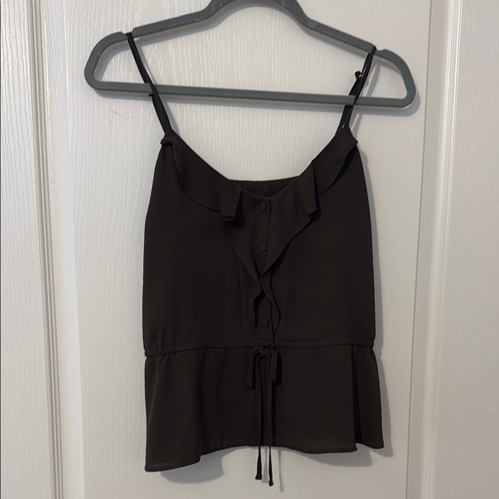 Express Dark Olive Green Ruffle Camisole
